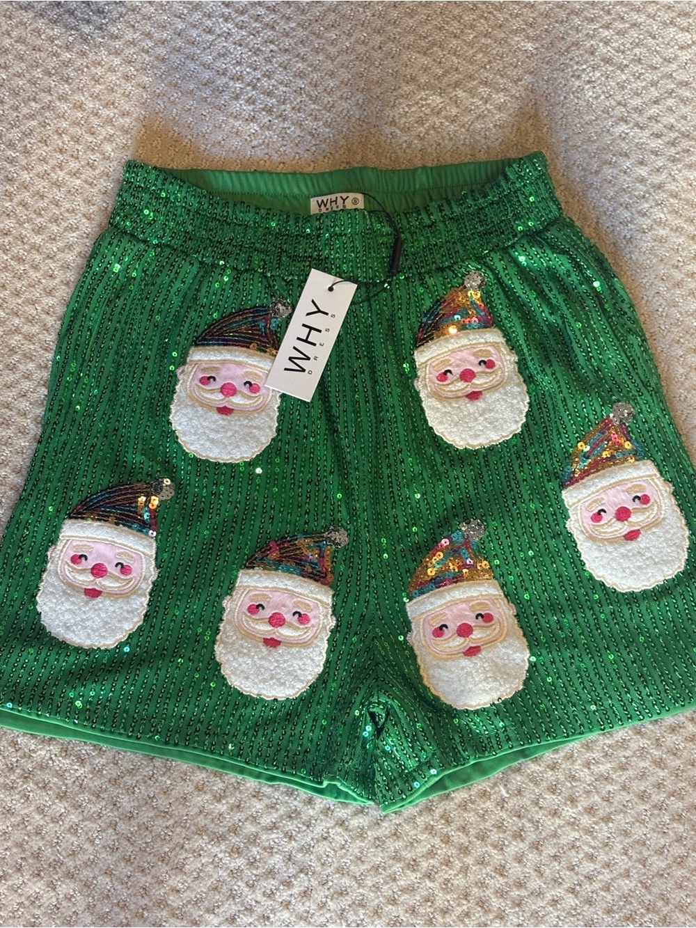 WHY? Green Sequin Santa Holiday Shorts